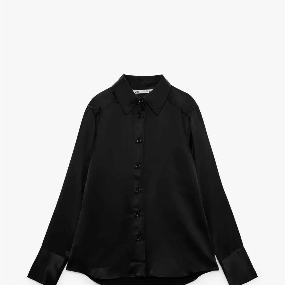 Zara Black Button-Up Satin Shirt